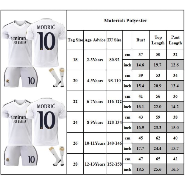 23-24 Real Madrid Hemma Borta Fotbollströja Barn Tröjor 10 MODRIC Set, Träningsoverall Sportkläder Outfit Fotbollströja 28