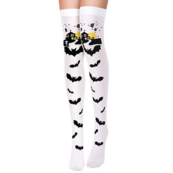 Polven yli ulottuvat pitkät sukat, joissa on pääkalloja, lepakoita ja hämähäkkejä - Halloween-sukat #2