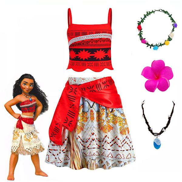 Tyttöjen aikuisten asu Moana Prinsessa Hieno mekko Cosplay Deluxe -mekko kaulakorulla #1 120cm
