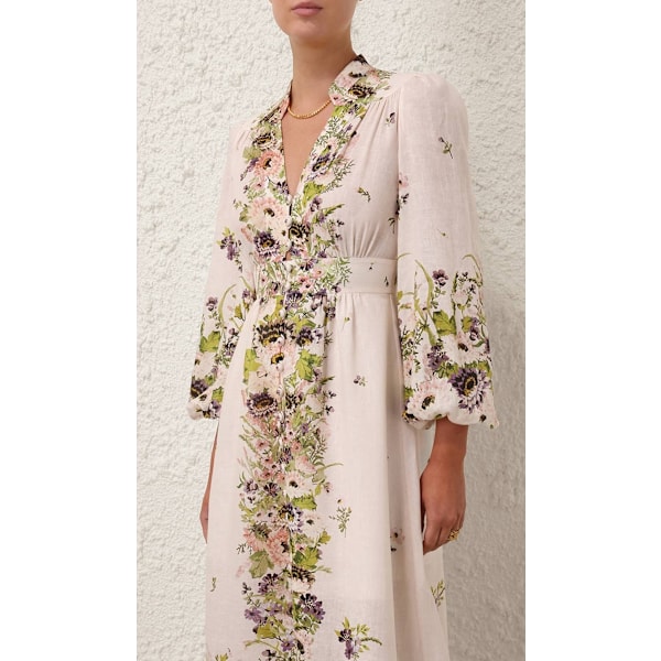 HALLIDAY PLUNGE MIDI KJOLE Sommerkjoler for kvinner 2025 Retro Stil Trykt Lang Ermeløs Løs V-hals Lang Kjole XL