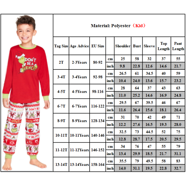 Christmas Family Sleepwear Loungewear Set The Grinch Nightwear Kid 4-5T