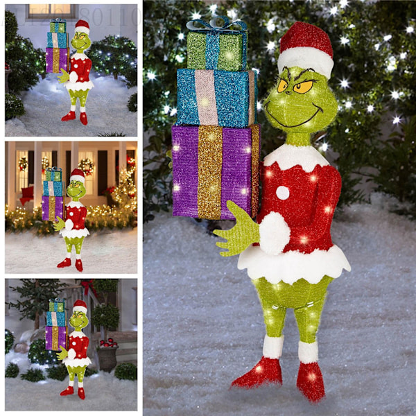 Santa Grinch Kommer Belysning Jul Utomhus Trädgård Dekoration LED Belysning B