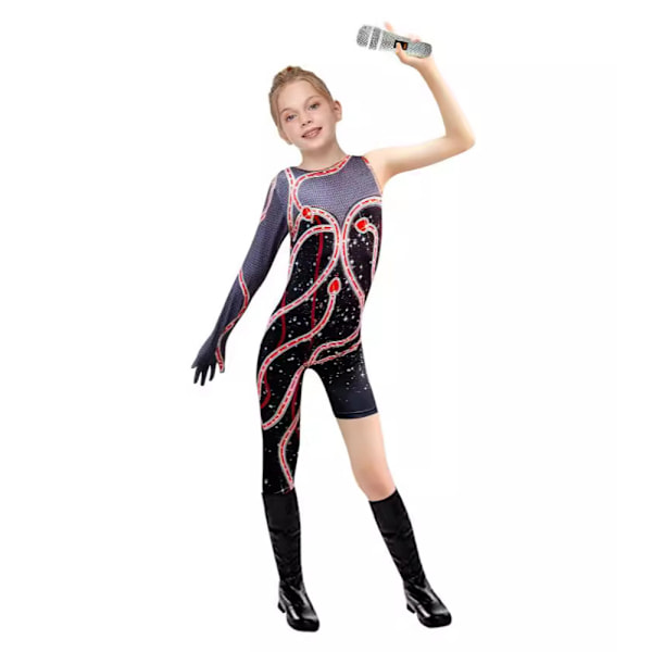 Flickors Jumpsuit Röd Orm Tryckt Outfit Rep Kostym Kändis Cosplay Bodysuit för Konsert Halloween 150cm