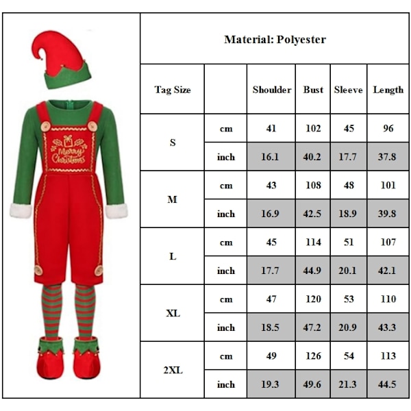 Jultomte Kostym för Vuxna, Pojkar, Flickor, Grön Elf Cosplay Klänning, Hatt, Strumpor, Set, Kvinnor, Nyår, Julfest, Kläder Boys M