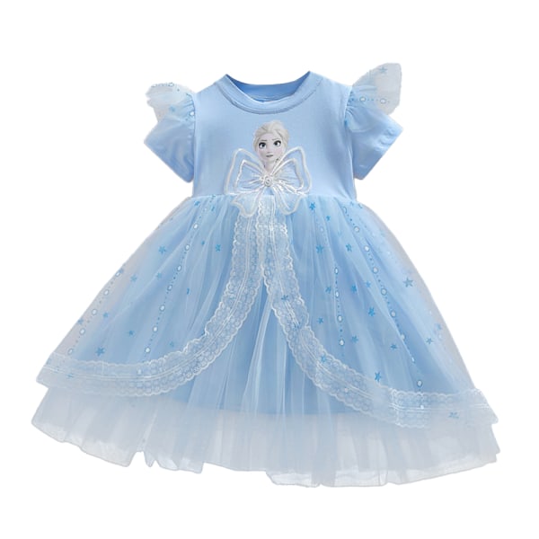 Barn Flickor Frozen Elsa Princess Klänningar Tutu Dress Up Fancy Cosplay Kostym Present Light blue 140cm