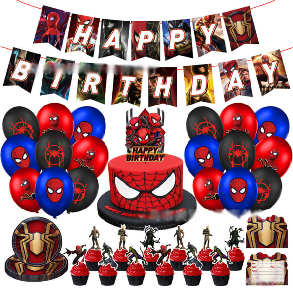 Spider-man Födelsedagsfest Ballong Banner Cake Topper Dekoration