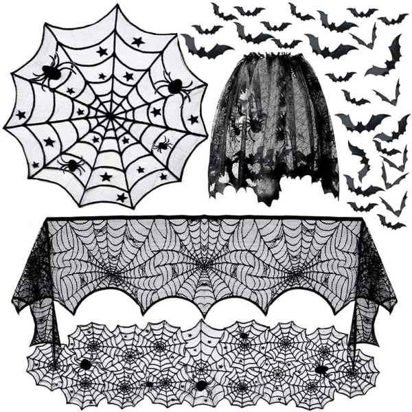 Halloween bord spindelnät svart spets duk heminredning