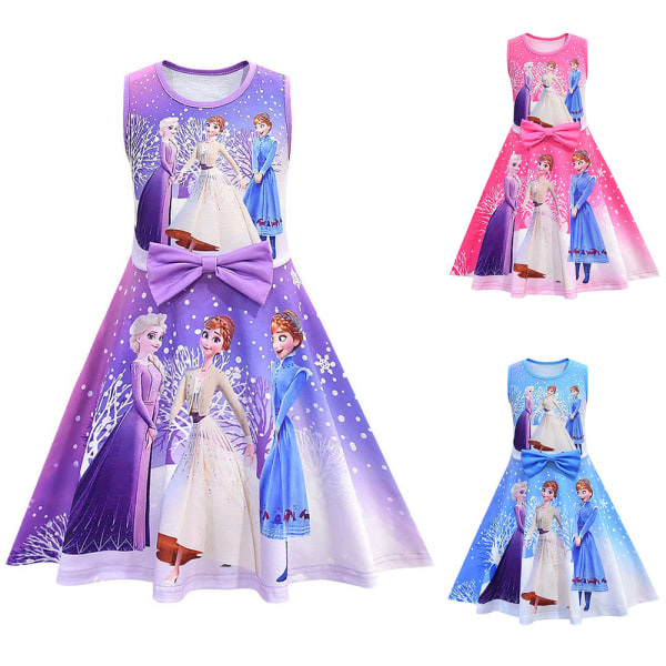 Barn Flickor Frozen Princess Dress Födelsedagsfest Casual Purple 3-4 Years