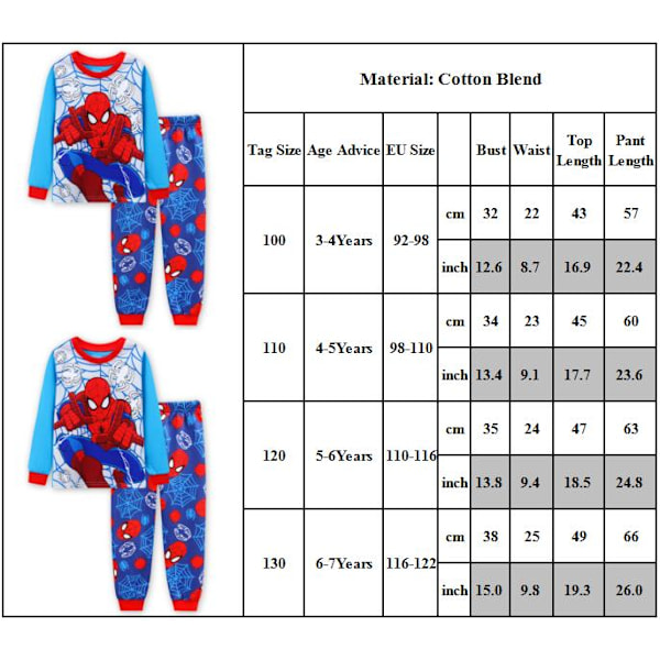 Hämähäkkimies Pyjama T-paita ja Housut 2-osainen Yöasu Koti Talvilahja 100cm