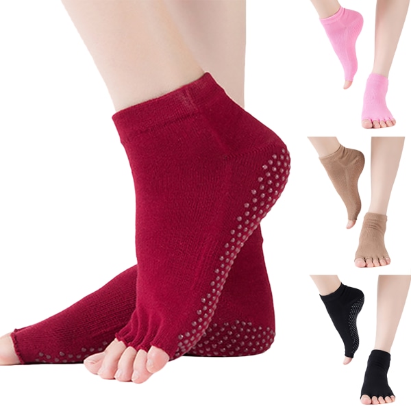 3/5 par Praktiska och Hållbara Dansstrumpor med Halkskydd i 5 Färger wine red 5PCS