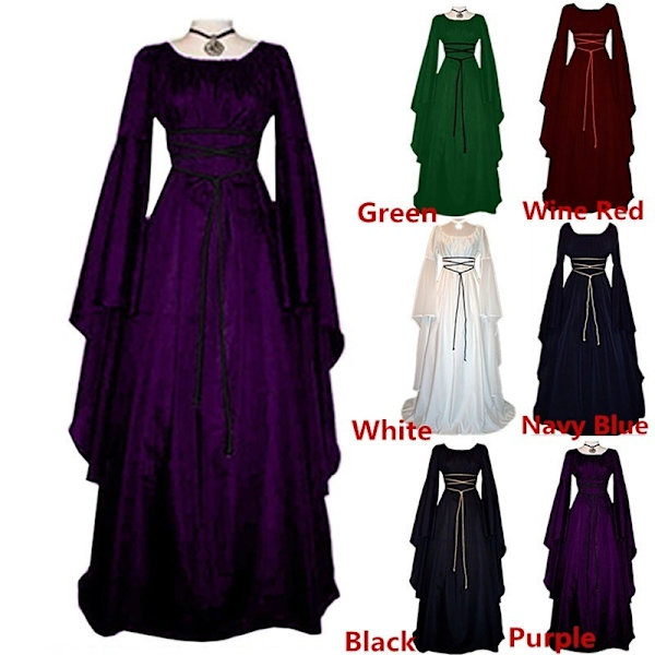 Halloween Medeltida Lång Maxi Klänning Gotisk Cosplay Kläder navy blue