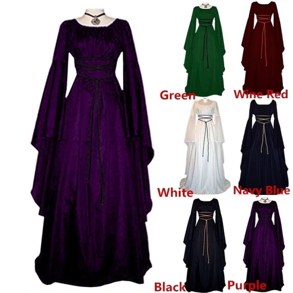Halloween Medeltida Lång Maxiklänning Gothic Cosplay Kläder purple