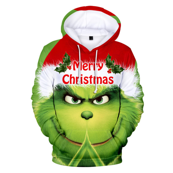 Grinch Hoodies med Huva för Kvinnor och Män - Casual Långärmad Jultröja E 3XL