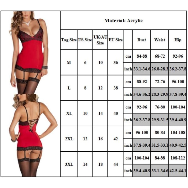 Kvinnors sexiga erotiska spetsunderkläder Babydoll Mini Nattlinne Nattkläder Sovkläder 3XL