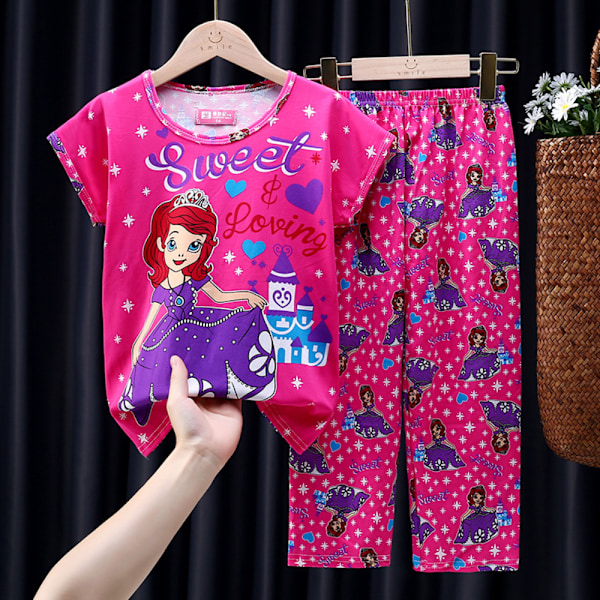 Barnflickor Prinsess Pyjamas Set Sovkläder Loungewear Sommarkläder #4 12