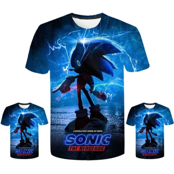 Sonic The Hedgehog Barnkläder för Pojkar 3D-Tryckt Kortärmad Casual Topp Blue