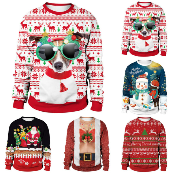 Dam Jul Långärmad Sweatshirt Casual Lös Blus Toppar C
