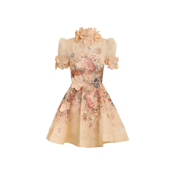 LUMINOSITY LIFTOFF FLOWER MINI Kjole Dame Kjole Mode Temperament Stand Up Krave Ferie Retro A-Linje Trykt Kort Kjole Apricot M