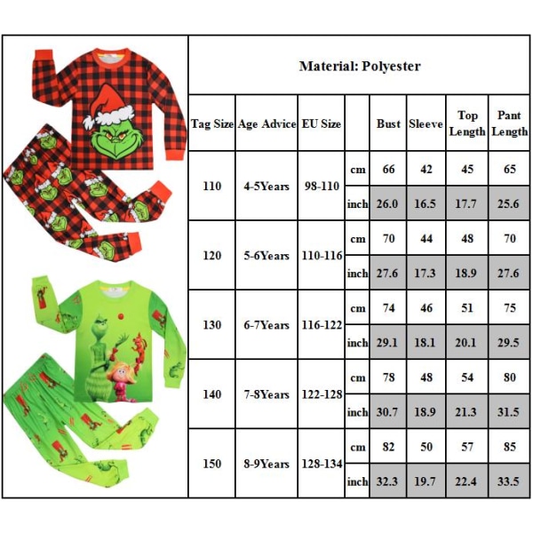 2-delat set 2 pojkar Christmas Grinch Pyjamas vinternattkläder A 110cm