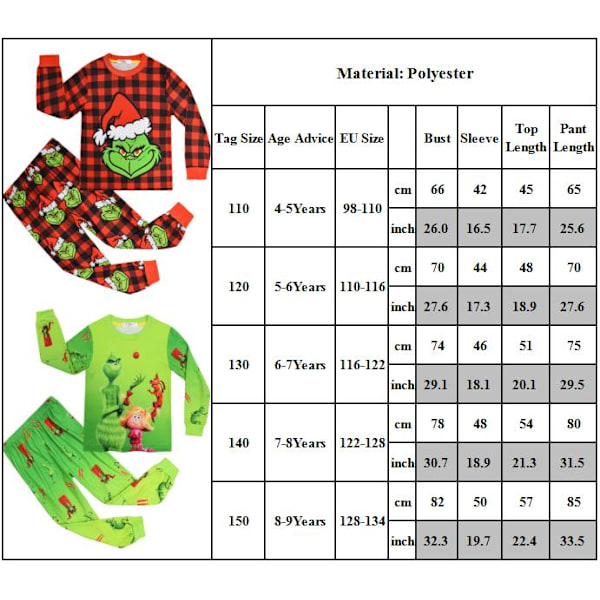 2-delt sæt 2 drenge jule Grinch pyjamas vinter nattøj C 110cm