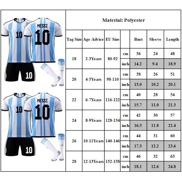 No.10 Messi fodboldtrøje Soccer Jersey No.10 Ungdom/børn Fodboldtrøje Sæt 18#