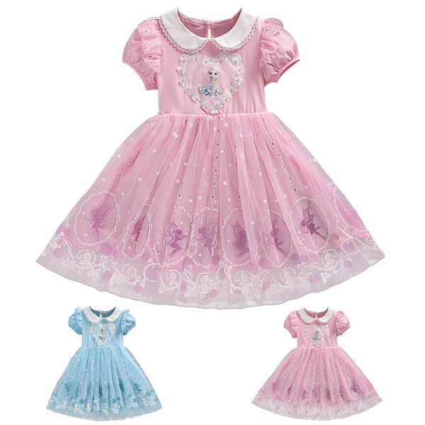 Barn Flickor Frozen Elsa Princess Klänningar Tutu Dress Up Fancy Cosplay kostym Födelsedagspresent Pink 140cm