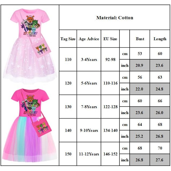 Sprunki Prinsessklänning för Flickor Småbarn Barn Cospaly Födelsedag Halloween Jul Festklänning Med Väska Rose Red-A 110cm