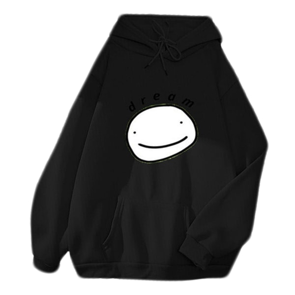 Män Kvinnor Smiley Print Långärmad Casual Hooded Sweatshirt Topp black-2 2XL
