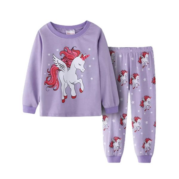 2-pack Barnflickor Pyjamas Enhörning Långärmad Tröja Nattkläder B 110cm