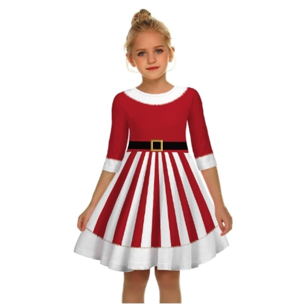 Tryckt Julrandig Festklänning Prinsessklänning Barnkjol 140CM