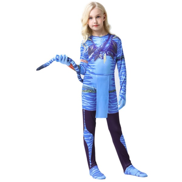 Barn Avatar 2 Cosplay Kostym Jumpsuit Karneval Bodysuit Klänning Women 8-9Years