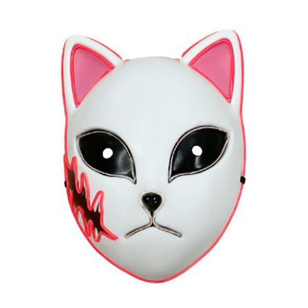 Cosplay LED Mask Fox Mask LED, Halloween Light Up Mask Kostym Pink+Blue