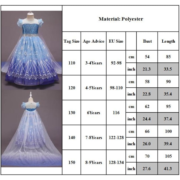 Elsa Prinsessklänning Kostym Cosplay För Flickor Glitter Elsa Klänning Födelsedag Fancy Party Utklädningskläder 110cm