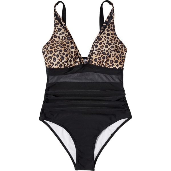Vadderad bikinibaddräkt för kvinnor i ett stycke Monokini baddräkt Black+Leopard L