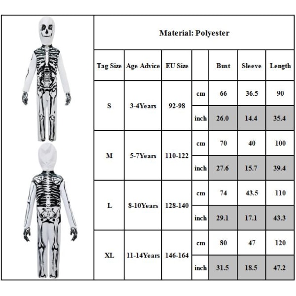 Skelett-tryck Cosplay Kostym Jumpsuit Halloween Maskeraddräkt XL