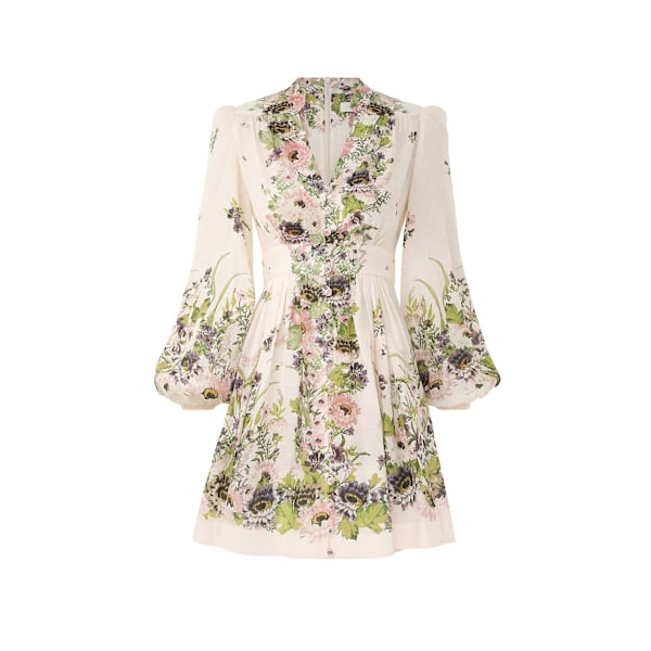 Sommer- og efterårskjole til kvinder i bohemestil, korte kjoler, lange lanternærmer, V-hals, blomsterprint, retro, løs kjole XL