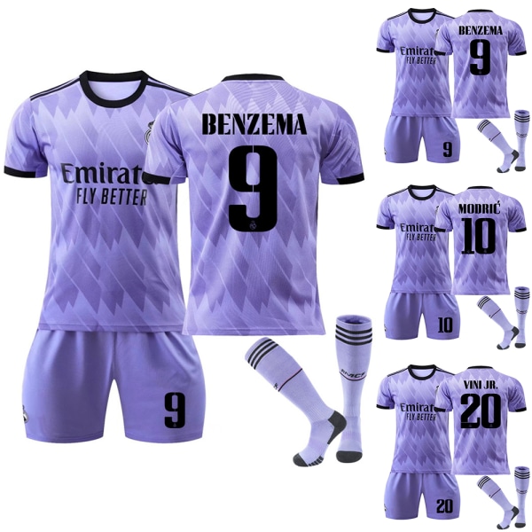 Jersey NO.9 Benzema Sportkläder Set Kortärmad Barn Aktivkläder Fotbollsträningsset för Barn Pojkar Träningsoverall Set Jersey Tröja Byxor Topp 22/23 #20 22