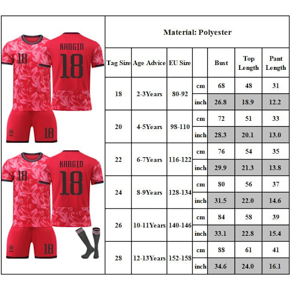 24-25 Sydkoreanska Landslaget Hemmatröja Barn Fotbollströja Kit #18 KRNGIN Fotbollsset 18