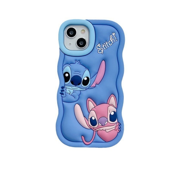 Mjukt Lilo & Stitch 3D Vågsilkonfodral för iPhone 15 14 13 12 11 iPhone 15