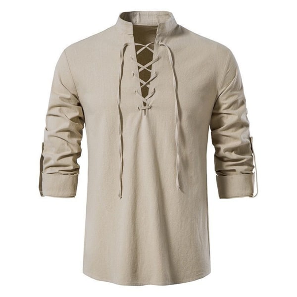 Herrar Medeltida Snörning T-shirt Gotisk Renässans Pirat Cosplay Kostym Retro Apricot color S