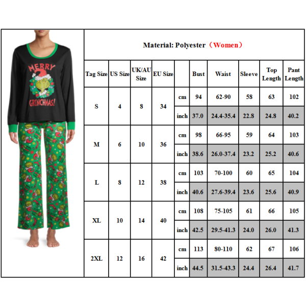 Christmas Family Wear Cartoon Printed Nightwear Pyjamas Outfit mom 2XL