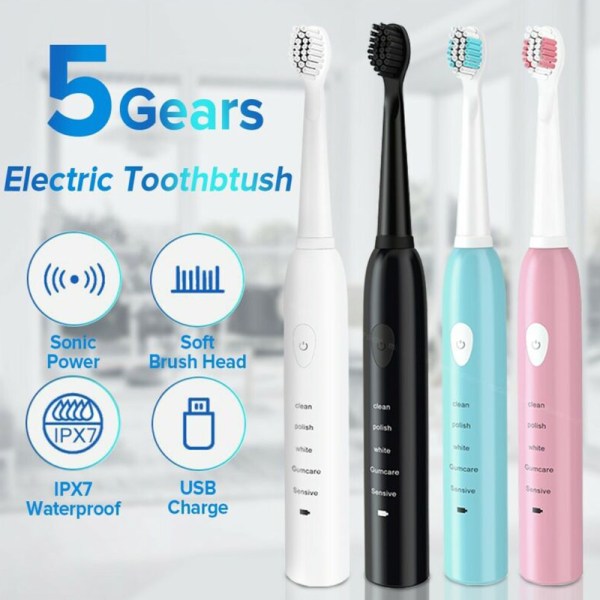4-huvuden elektrisk USB tandborste Uppladdningsbar rengöringskänslig white