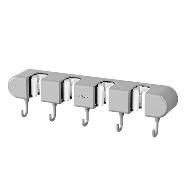 Multifunktionel moppeholder med kroge, moppe- og kosteholder uden huller, vægmonteret kosteholder Grey