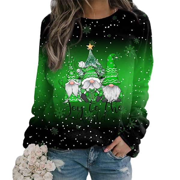 Damernas Jul-T-shirt med Lång Ärm, Casual Sweatshirt, Pullover, Tunika Topp Green L