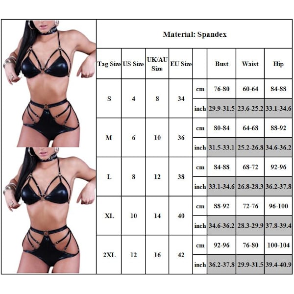 Sexig Wet Look Lingerie i PU-Läder med Urringning - BH-set för Kvinnor, Underkläder, Nattkläder S