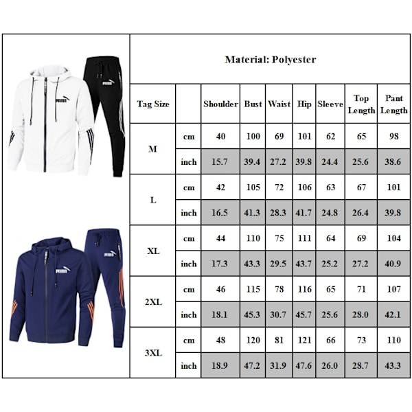 Män Jogging Tracksuit Outfits Höst Vinter Full Zip Hoodie Jacka Sweatpants Set Sport Sweatsuit Jogger Suit A 2XL