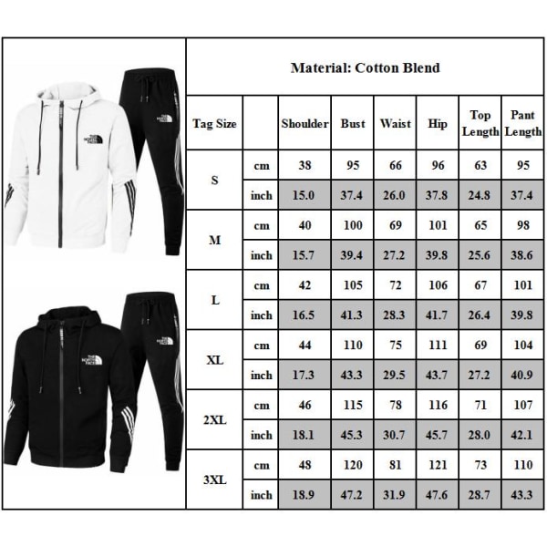 Män Helzippade Tryckt Hoodie Jacka Långa Sweatpants Joggers Sport Gym Tracksuit Set Black S