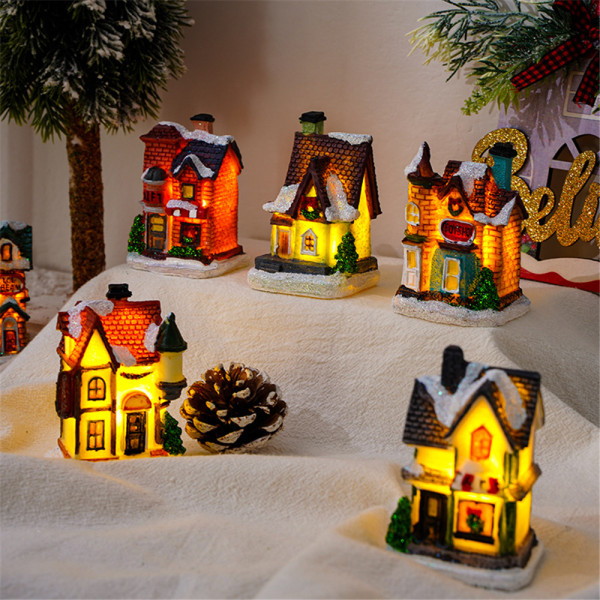 Christmas Snow Village House Decor LED Light Xmas Ornament Gift J