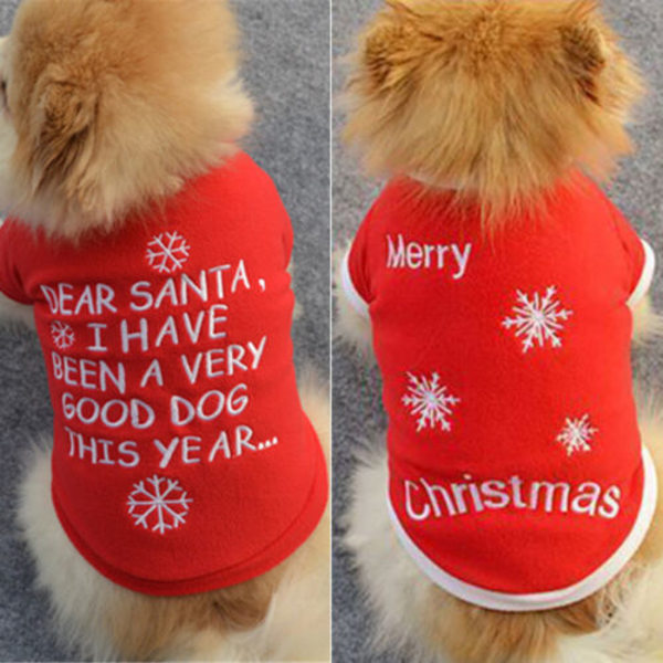 Christmas Pet hund snöflinga stänger vinterjacka Party Cothing Red Letter Print L