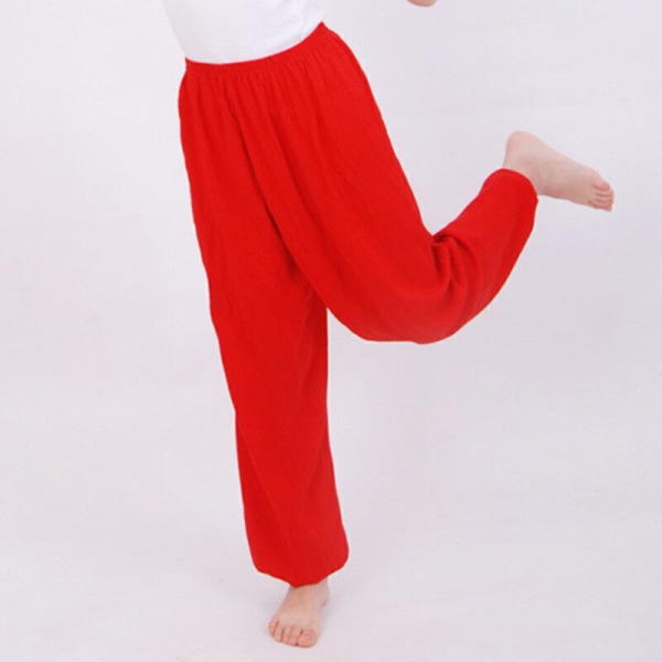 Barnbyxor Harem Byxor Casual Lösa Bomulls Yoga Dans Leggings för Flickor och Pojkar Red 110cm